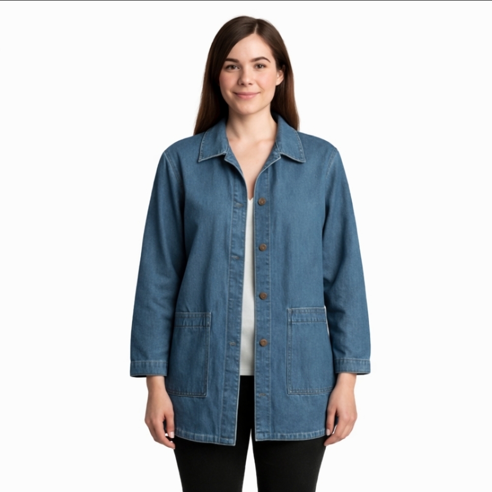 Denim & Co Blue Denim Vintage Long Jacket Sz Lg